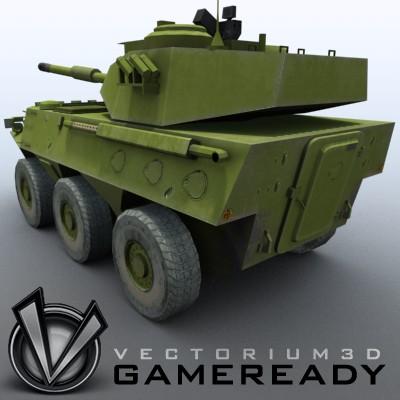 3D Model of Game-ready model of Chinese PTL02 100mm Wheeled Assault Gun - 3D Render 0